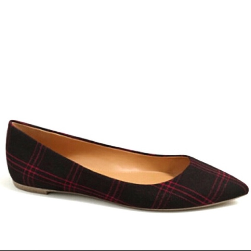 J. Crew Amelia pointy Toe Plaid Flats Black Red